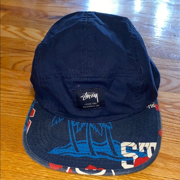 Vintage Stussy 5 Panel Camp Hat Navy 